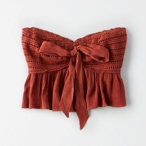 Crochet tie front tube top